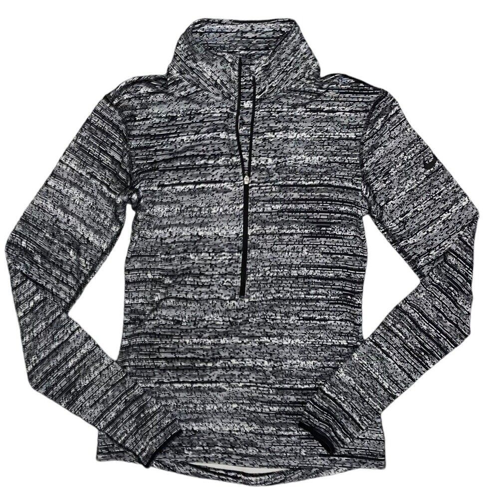 Nike Half Zip Pullover Active Top XS Long Sleeve Black White High Neck Outdoors